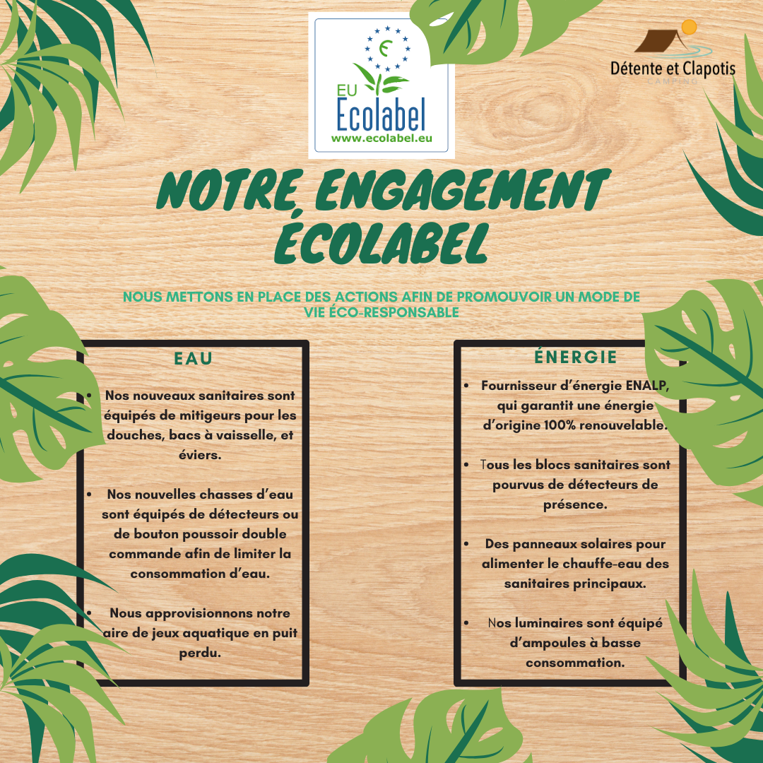 L'engagement écolabel EU du camping Détente et Clapotis